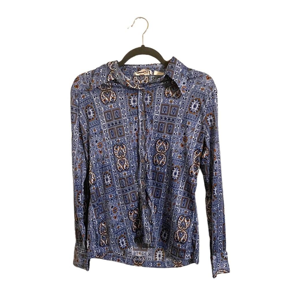 Vintage Blue Paisley Button Down Top‎